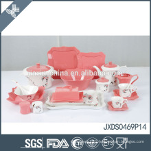 AB grade standard packing pink porcelain asian dinner set